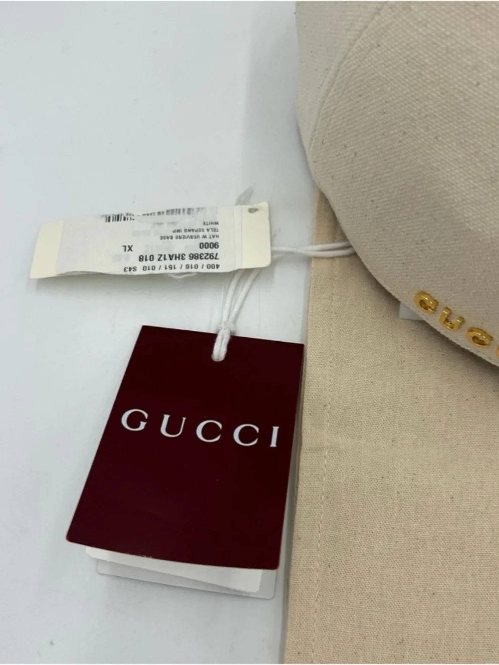 Gucci, gold logo Cream Canvas Baseball Cap size XL made in Italy